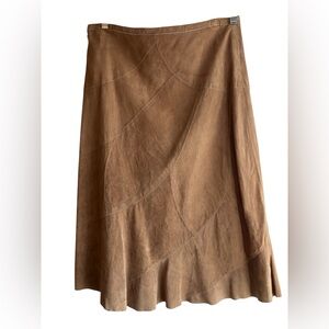 Vintage Tan Lambskin Suede Leather Patchwork Midi Skirt Sz 6